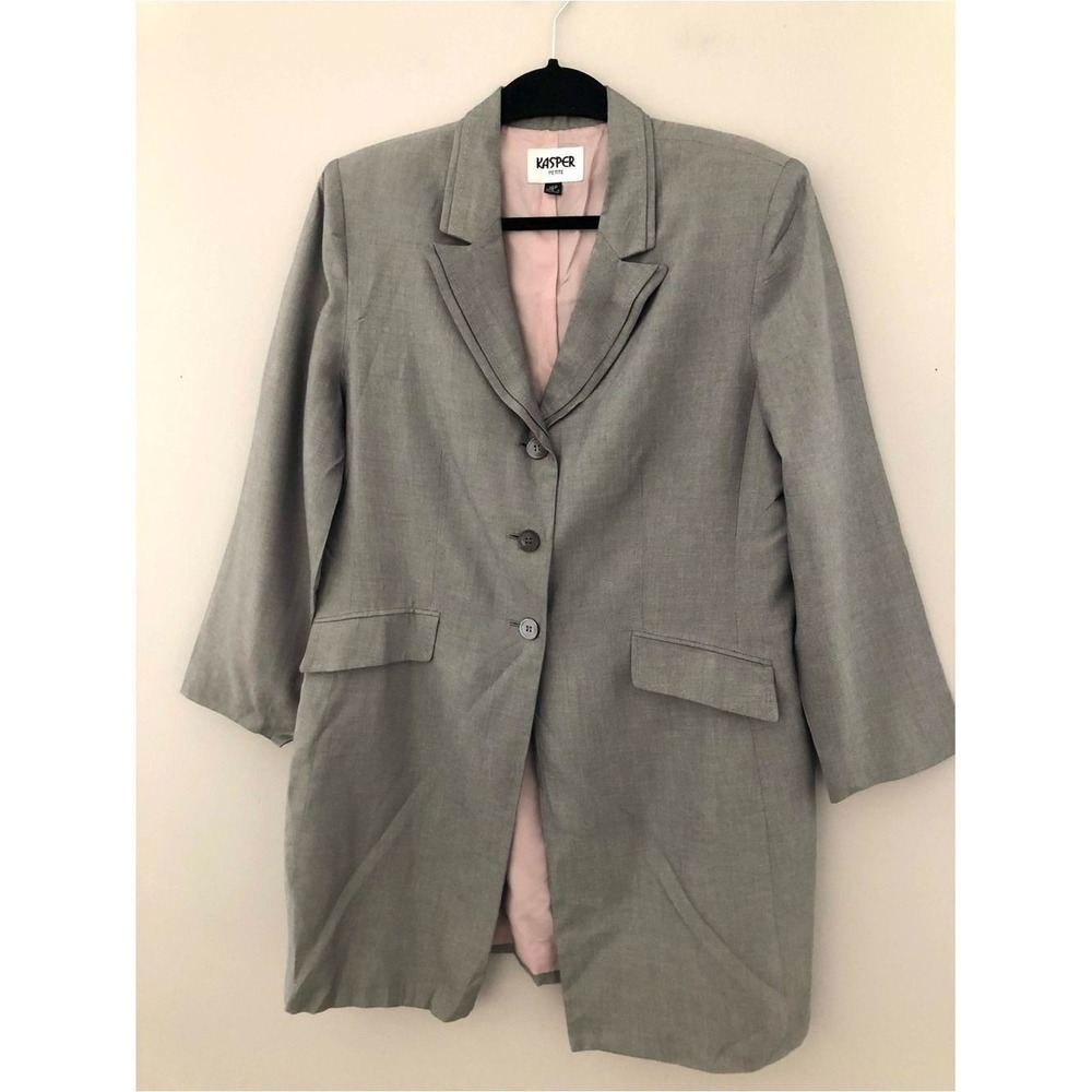 Kasper Petite Gray Longline Career Blazer Jacket Women's Size 16P Office Chic - Picture 3 of 11